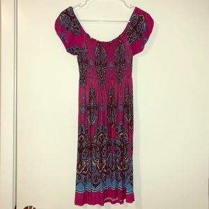Paisley print summer off shoulder dress